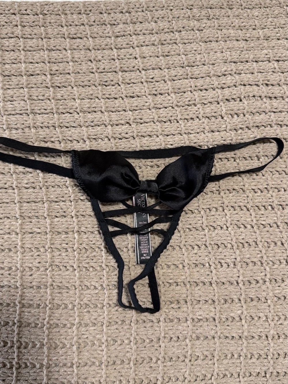 Victoria's Secret Black Satin Lace-Up G-String